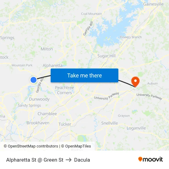Alpharetta St @ Green St to Dacula map