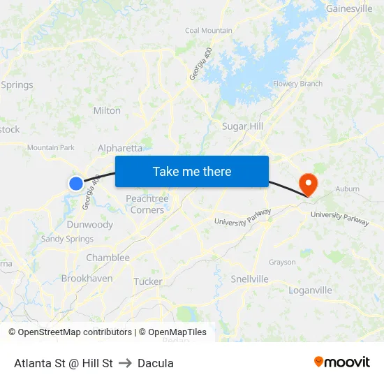 Atlanta St @ Hill St to Dacula map
