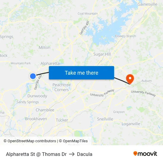 Alpharetta St @ Thomas Dr to Dacula map
