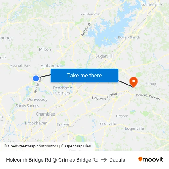 Holcomb Bridge Rd @ Grimes Bridge Rd to Dacula map