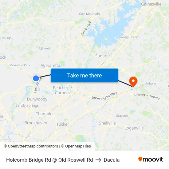 Holcomb Bridge Rd @ Old Roswell Rd to Dacula map