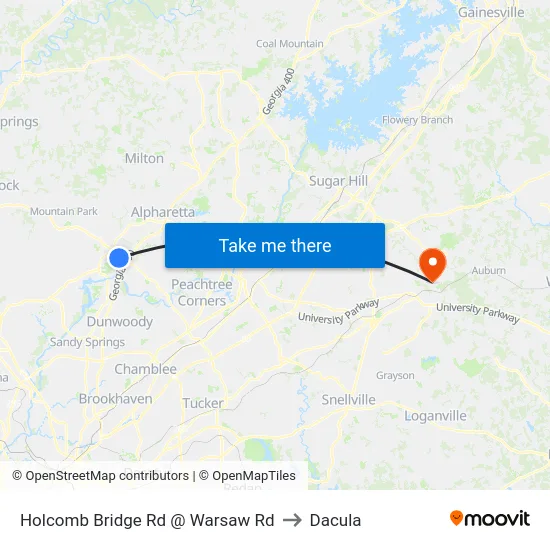 Holcomb Bridge Rd @ Warsaw Rd to Dacula map
