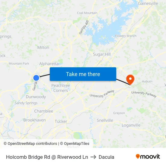 Holcomb Bridge Rd @ Riverwood Ln to Dacula map