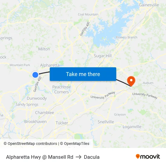 Alpharetta Hwy @ Mansell Rd to Dacula map