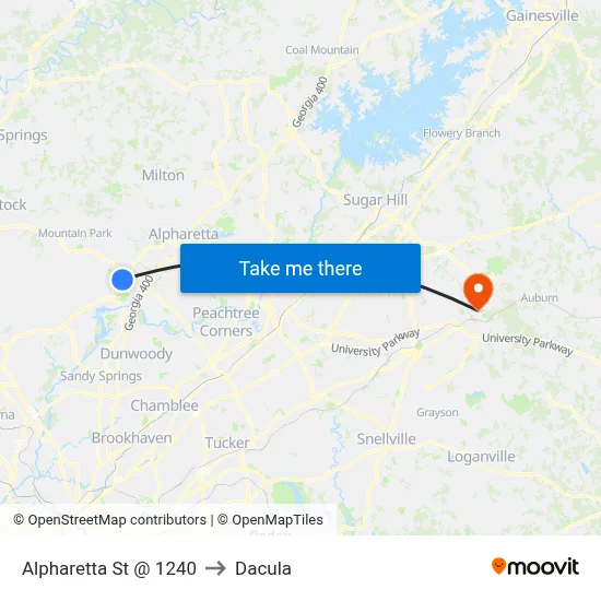 Alpharetta St @ 1240 to Dacula map