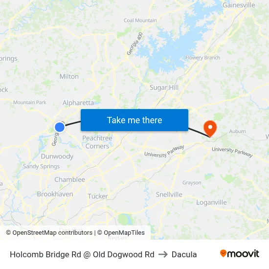 Holcomb Bridge Rd @ Old Dogwood Rd to Dacula map
