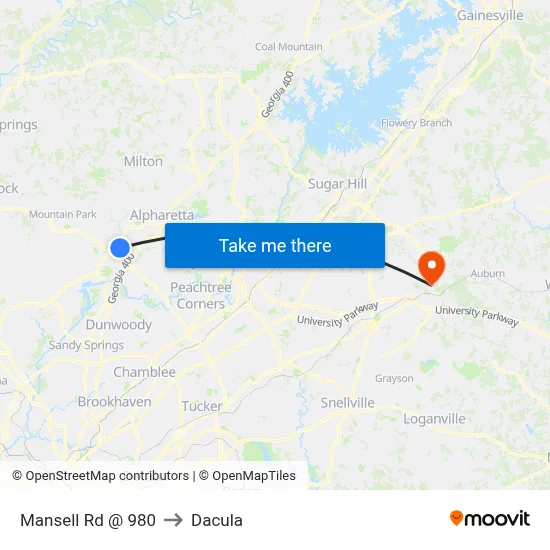 Mansell Rd @ 980 to Dacula map