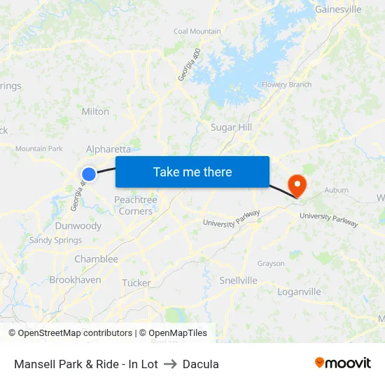 Mansell Park & Ride - In Lot to Dacula map