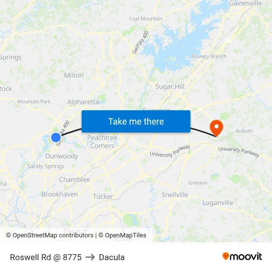 Roswell Rd @ 8775 to Dacula map