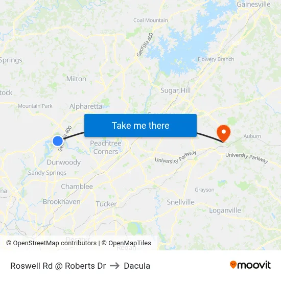 Roswell Rd @ Roberts Dr to Dacula map