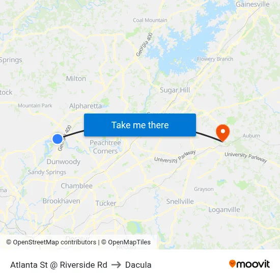 Atlanta St @ Riverside Rd to Dacula map
