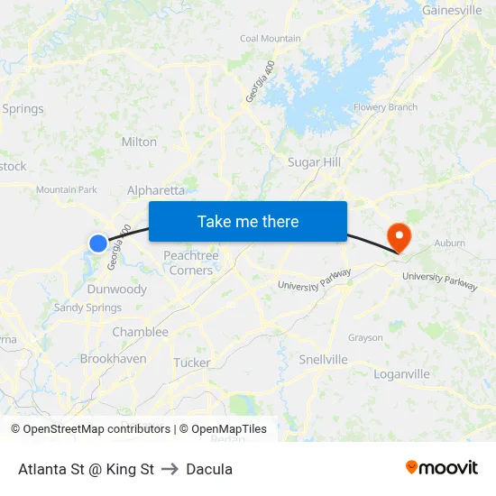 Atlanta St @ King St to Dacula map