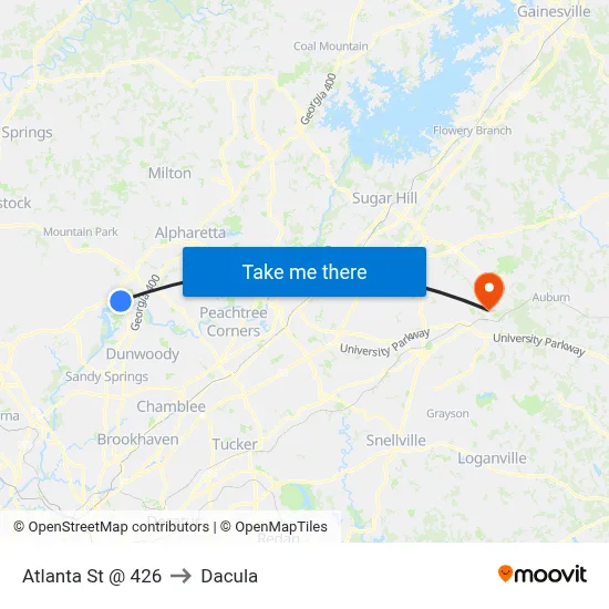 Atlanta St @ 426 to Dacula map