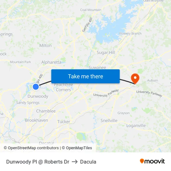 Dunwoody Pl @ Roberts Dr to Dacula map