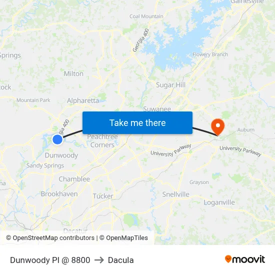 Dunwoody Pl @ 8800 to Dacula map