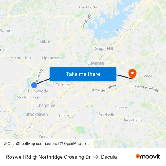 Roswell Rd @ Northridge Crossing Dr to Dacula map