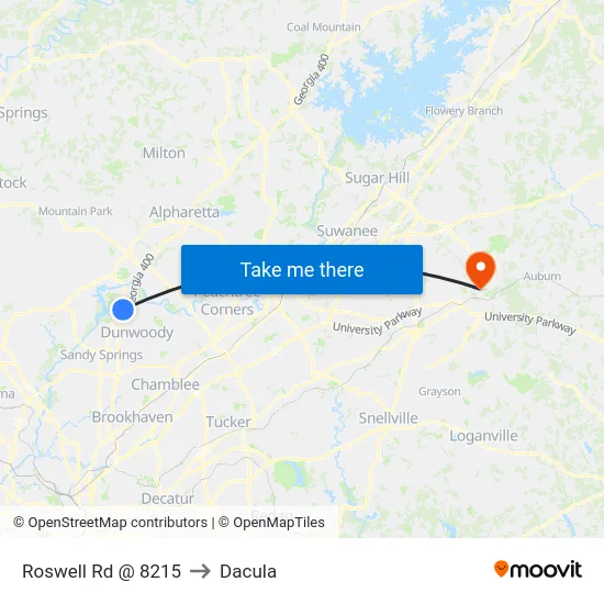 Roswell Rd @ 8215 to Dacula map