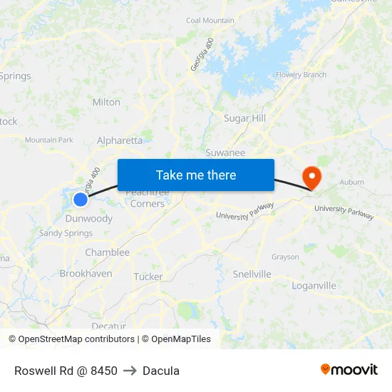 Roswell Rd @ 8450 to Dacula map
