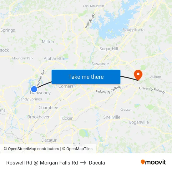 Roswell Rd @ Morgan Falls Rd to Dacula map