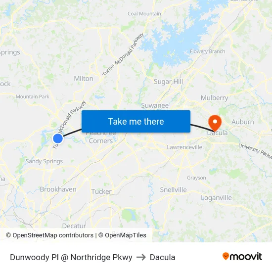 Dunwoody Pl @ Northridge Pkwy to Dacula map