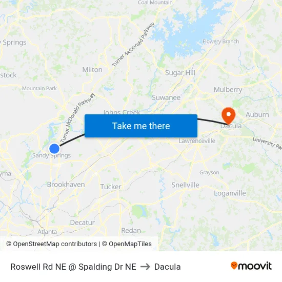 Roswell Rd NE @ Spalding Dr NE to Dacula map