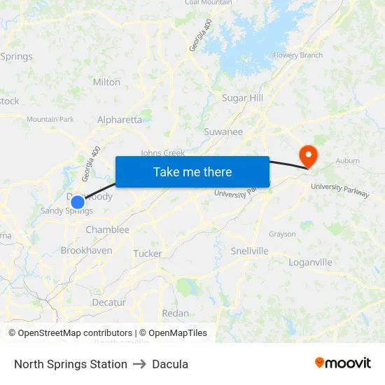 North Springs Station to Dacula map