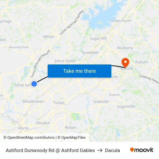 Ashford Dunwoody Rd @ Ashford Gables to Dacula map