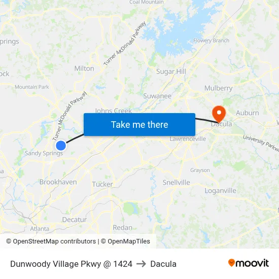 Dunwoody Village Pkwy @ 1424 to Dacula map