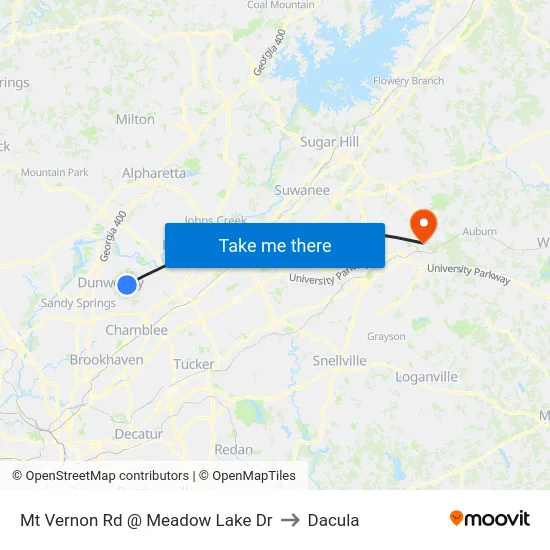 Mt Vernon Rd @ Meadow Lake Dr to Dacula map