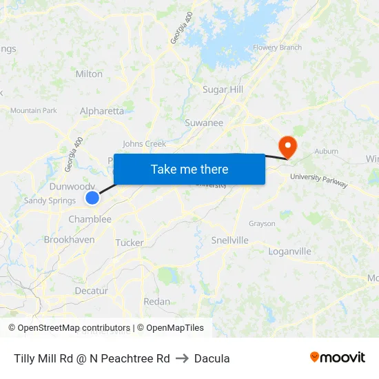 Tilly Mill Rd @ N Peachtree Rd to Dacula map
