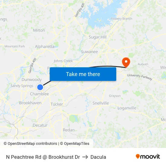 N Peachtree Rd @ Brookhurst Dr to Dacula map