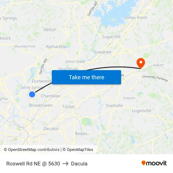 Roswell Rd NE @ 5630 to Dacula map