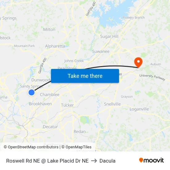 Roswell Rd NE @ Lake Placid Dr NE to Dacula map