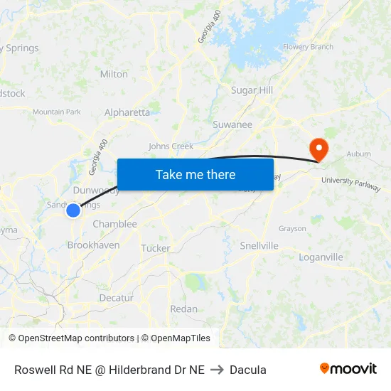 Roswell Rd NE @ Hilderbrand Dr NE to Dacula map