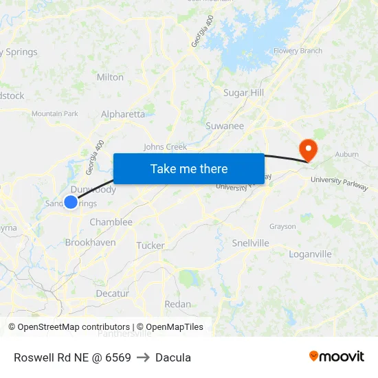 Roswell Rd NE @ 6569 to Dacula map