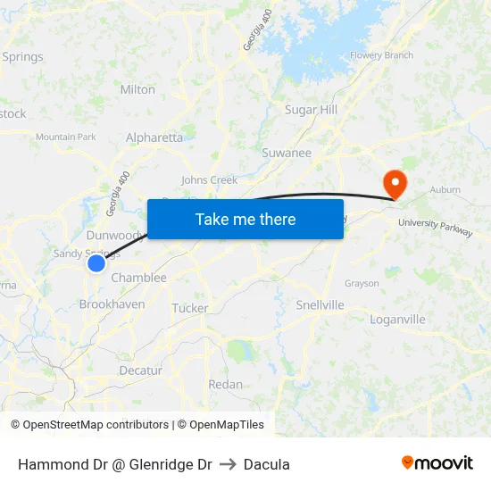 Hammond Dr @ Glenridge Dr to Dacula map