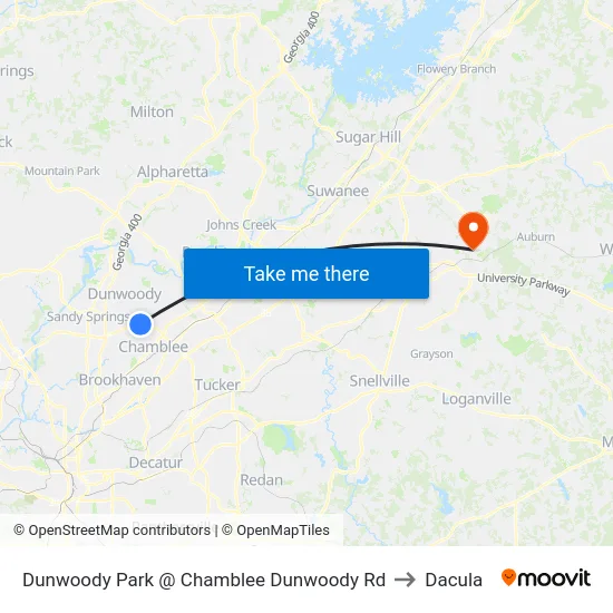 Dunwoody Park @ Chamblee Dunwoody Rd to Dacula map