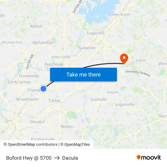 Buford Hwy @ 5700 to Dacula map