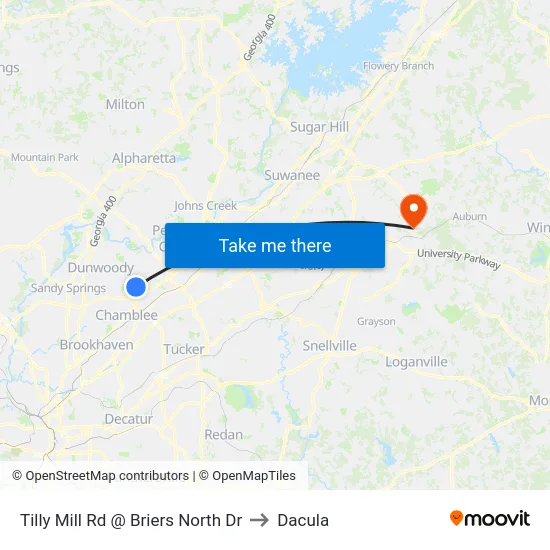 Tilly Mill Rd @ Briers North Dr to Dacula map