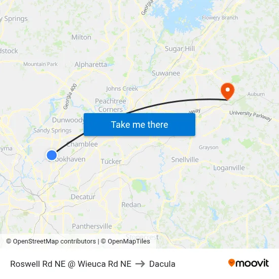 Roswell Rd NE @ Wieuca Rd NE to Dacula map