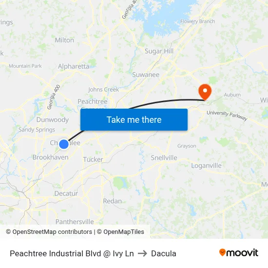 Peachtree Industrial Blvd @ Ivy Ln to Dacula map