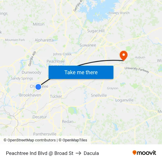 Peachtree Ind Blvd @ Broad St to Dacula map
