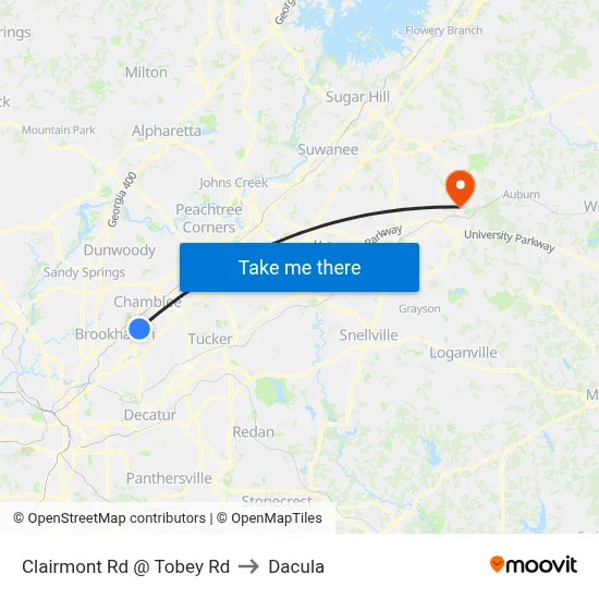 Clairmont Rd @ Tobey Rd to Dacula map