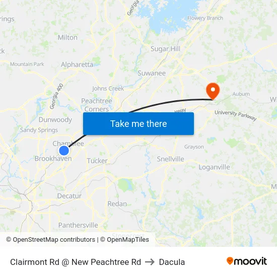 Clairmont Rd @ New Peachtree Rd to Dacula map