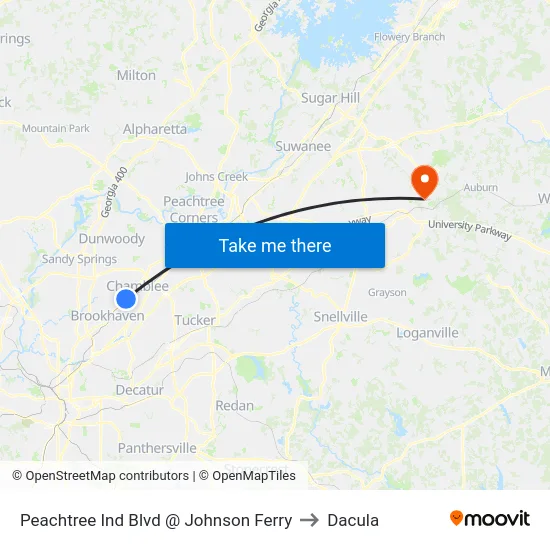 Peachtree Ind Blvd @ Johnson Ferry to Dacula map