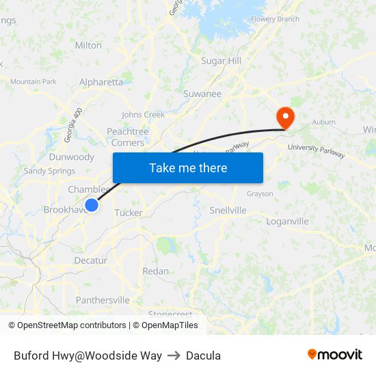 Buford Hwy@Woodside Way to Dacula map