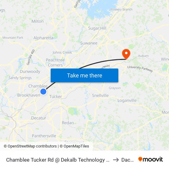 Chamblee Tucker Rd @ Dekalb Technology Pkwy to Dacula map