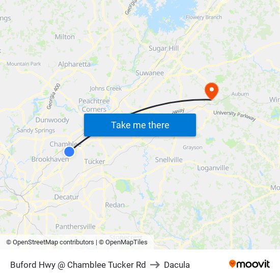 Buford Hwy @ Chamblee Tucker Rd to Dacula map