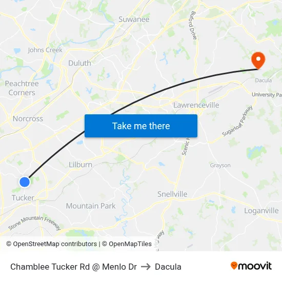 Chamblee Tucker Rd @ Menlo Dr to Dacula map