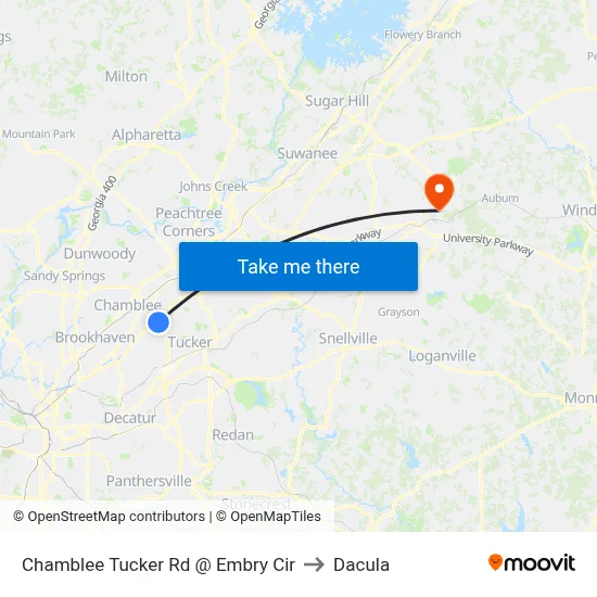 Chamblee Tucker Rd @ Embry Cir to Dacula map